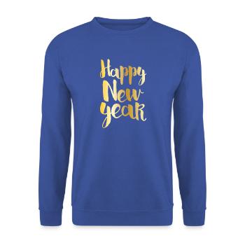 Happy New Year Gold Foil Brush Lettering Design - Unisex Pullover - Royalblau - Vorne - Alina (178cm) & Michal (187cm)