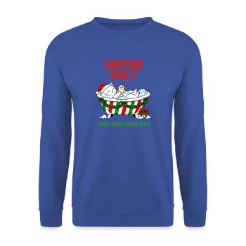 Lustige Weihnachtskatze Weihnachtsgeister Schaumbad - Unisex Pullover - Royalblau - Vorne - Alina (178cm) & Michal (187cm)