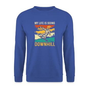 Mein Leben geht bergab – Snowboarder-Humor - Unisex Pullover - Royalblau - Vorne - Alina (178cm) & Michal (187cm)