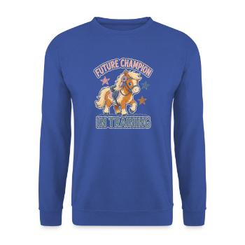 Pferde Kinder - Unisex Pullover - Royalblau - Vorne - Alina (178cm) & Michal (187cm)