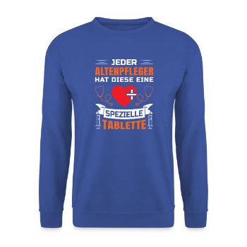 Altenpflege Pfleger Pflegepersonal Pflegekraft - Unisex Pullover - Royalblau - Vorne - Alina (178cm) & Michal (187cm)