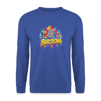 Barcelona Farbexplosion Skyline - Unisex Pullover - Royalblau - Vorne - Alina (178cm) & Michal (187cm)