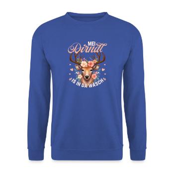 Mei Dirndl Hirsch Tracht Bayern Volksfest Spruch - Unisex Pullover - Royalblau - Vorne - Alina (178cm) & Michal (187cm)