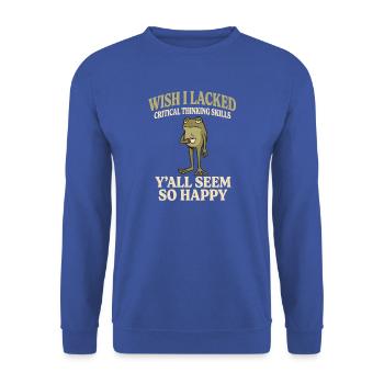 Satirischer Frosch: Alle sind glücklich - Unisex Pullover - Royalblau - Vorne - Alina (178cm) & Michal (187cm)
