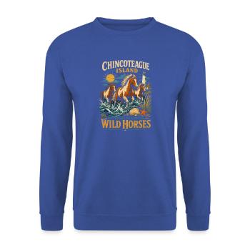 Chincoteague Wildpferde am Leuchtturm - Unisex Pullover - Royalblau - Vorne - Alina (178cm) & Michal (187cm)
