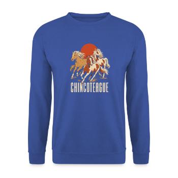 Drei Hengste vor der Sonne Chincoteague - Unisex Pullover - Royalblau - Vorne - Alina (178cm) & Michal (187cm)