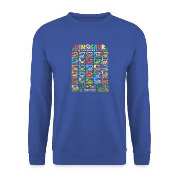Dino Alphabet Lernshirt - Unisex Pullover - Royalblau - Vorne - Alina (178cm) & Michal (187cm)
