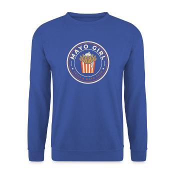 Mayo Girl - Fries & Mayo Club Retro Pommes Design - Unisex Pullover - Royalblau - Vorne - Alina (178cm) & Michal (187cm)