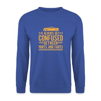 Slot Cars Gift Get Confused Between Parts & Farts - Unisex Pullover - Royalblau - Vorne - Alina (178cm) & Michal (187cm)