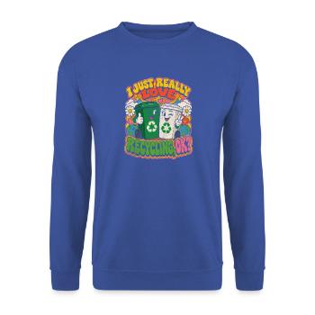 Ich liebe Recycling Cartoon - Unisex Pullover - Royalblau - Vorne - Alina (178cm) & Michal (187cm)