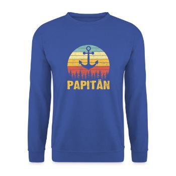 Papitän Papa Kapitän Anker Vatertag Geschenk - Unisex Pullover - Royalblau - Vorne - Alina (178cm) & Michal (187cm)