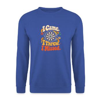I Came, I Threw, I Missed – Darts Quote - Unisex Pullover - Royalblau - Vorne - Alina (178cm) & Michal (187cm)