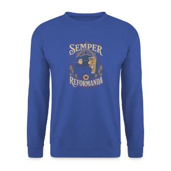 Semper Reformanda - Unisex Pullover - Royalblau - Vorne - Alina (178cm) & Michal (187cm)