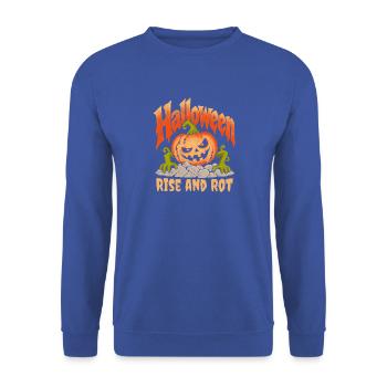 Halloween Kürbisaufstieg und Verrottung - Unisex Pullover - Royalblau - Vorne - Alina (178cm) & Michal (187cm)