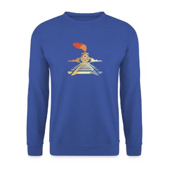 Eisenbahn Zeichnung Retro - Unisex Pullover - Royalblau - Vorne - Alina (178cm) & Michal (187cm)