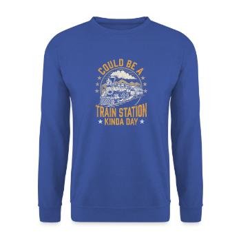 Könnte ein Bahnhofstag sein – Zugliebhaber - Unisex Pullover - Royalblau - Vorne - Alina (178cm) & Michal (187cm)