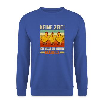 Hühner Mädels Bauernhof Lustiger Spruch Geschenk - Unisex Pullover - Royalblau - Vorne - Alina (178cm) & Michal (187cm)