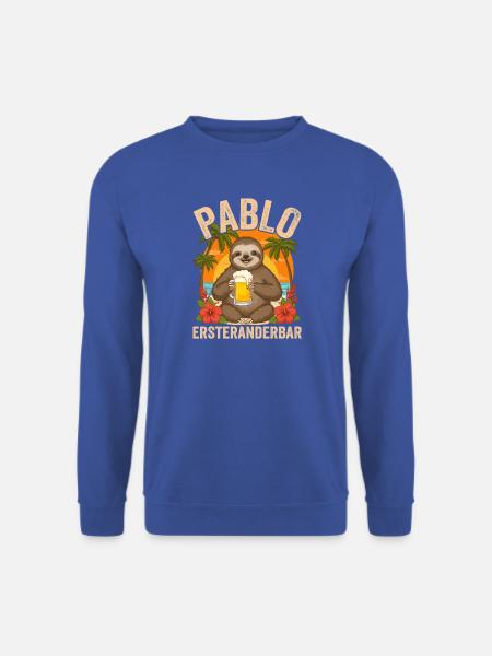 Pablo Ersteranderbar Faultier Bier Fun Motiv - Unisex Pullover - Royalblau