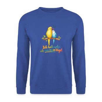 Zwei Vögel singen Liebe - ein Vogel in love  - Unisex Pullover - Royalblau - Vorne - Alina (178cm) & Michal (187cm)