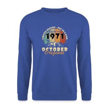 55. Geburtstag Geschenk Mann Best of Oktober 1971 - Unisex Pullover - Royalblau - Vorne - Alina (178cm) & Michal (187cm)