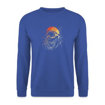 Snowboarderin Zeichnung Vintage - Unisex Pullover - Royalblau - Vorne - Alina (178cm) & Michal (187cm)