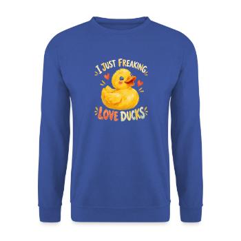 Gelber Enten Cartoon - Unisex Pullover - Royalblau - Vorne - Alina (178cm) & Michal (187cm)
