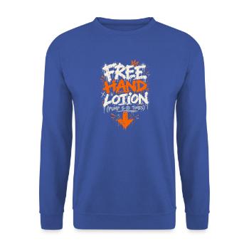 Freie Hand Graffiti Schrift - Unisex Pullover - Royalblau - Vorne - Alina (178cm) & Michal (187cm)