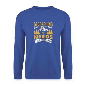 Wenn Nerds nach draußen gehen – lustiger Geocaching-Geocacher - Unisex Pullover - Royalblau - Vorne - Alina (178cm) & Michal (187cm)
