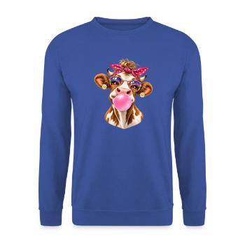 Lustige Kuh mit Kaugummiblase und Sonnenbrille - Unisex Pullover - Royalblau - Vorne - Alina (178cm) & Michal (187cm)