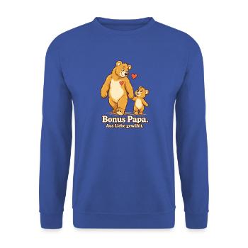 Bonus Papa Stiefvater Geschenk Aus Liebe gewählt - Unisex Pullover - Royalblau - Vorne - Alina (178cm) & Michal (187cm)