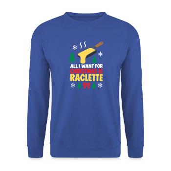 Noël Raclette: Alles für Käse - Unisex Pullover - Royalblau - Vorne - Alina (178cm) & Michal (187cm)