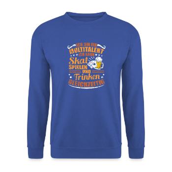 Skatspiel Skat Spruch Lustig Skatspieler - Unisex Pullover - Royalblau - Vorne - Alina (178cm) & Michal (187cm)