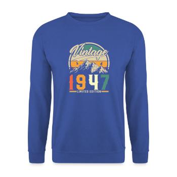 80 Jahre 1947 Vintage Retro-Geburtstagsgeschenk - Unisex Pullover - Royalblau - Vorne - Alina (178cm) & Michal (187cm)