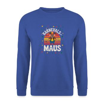 Karnevalsmaus Mit Bunter Narrenkappe Und Konfetti - Unisex Pullover - Royalblau - Vorne - Alina (178cm) & Michal (187cm)