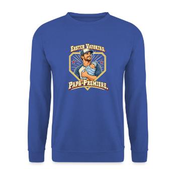 Erster Vatertag Papa Premiere Neuer Papa - Unisex Pullover - Royalblau - Vorne - Alina (178cm) & Michal (187cm)
