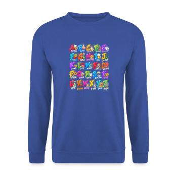 Graffiti Alphabet Farbexplosion - Unisex Pullover - Royalblau - Vorne - Alina (178cm) & Michal (187cm)