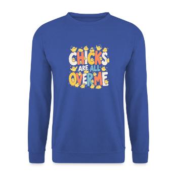 Küken-Allover-Print - Unisex Pullover - Royalblau - Vorne - Alina (178cm) & Michal (187cm)
