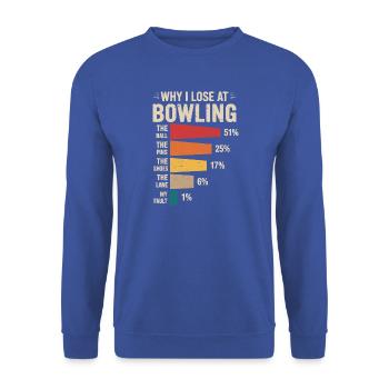 Warum ich beim Bowling verliere - Unisex Pullover - Royalblau - Vorne - Alina (178cm) & Michal (187cm)