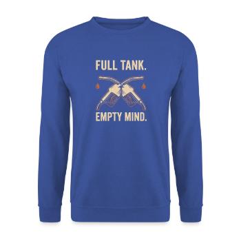 Full Tank Empty Mind Zapfpistole Vintage Zapfpisto - Unisex Pullover - Royalblau - Vorne - Alina (178cm) & Michal (187cm)