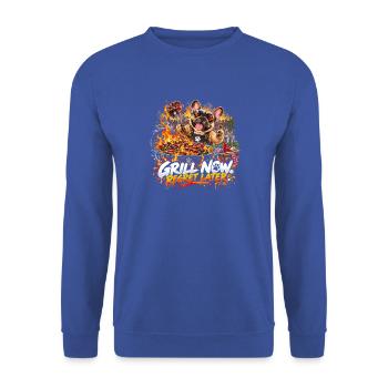  Grill Now Regret Later Französische Bulldogge - Unisex Pullover - Royalblau - Vorne - Alina (178cm) & Michal (187cm)