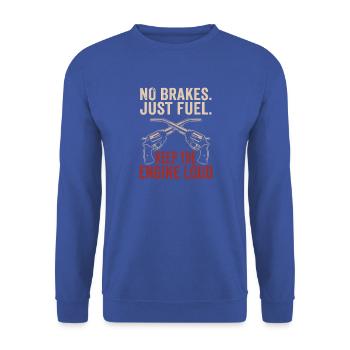 No Brakes Just Fuel Vintage Garage Zapfpistole - Unisex Pullover - Royalblau - Vorne - Alina (178cm) & Michal (187cm)