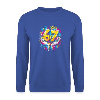 6 7 Meme Neon Graffiti Splash - Unisex Pullover - Royalblau - Vorne - Alina (178cm) & Michal (187cm)