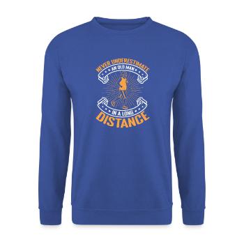 Running Run Never Underestimate An Old Man - Unisex Pullover - Royalblau - Vorne - Alina (178cm) & Michal (187cm)