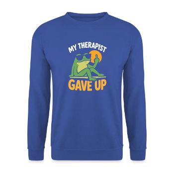 Mein Therapeut hat Frog Tee aufgegeben. - Unisex Pullover - Royalblau - Vorne - Alina (178cm) & Michal (187cm)