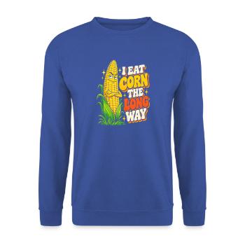 Mais Langweg Spruch Cartoon - Unisex Pullover - Royalblau - Vorne - Alina (178cm) & Michal (187cm)