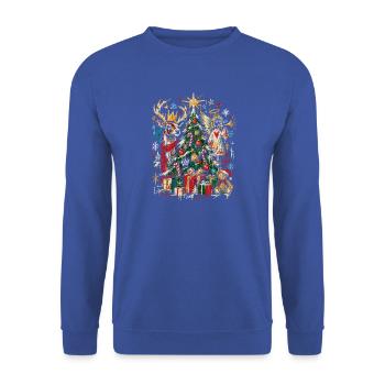 Weihnachtsbaum mit Engeln und Rentieren - Unisex Pullover - Royalblau - Vorne - Alina (178cm) & Michal (187cm)