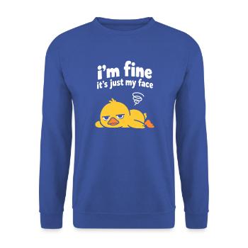 Entspanntes Entengesicht-Meme - Unisex Pullover - Royalblau - Vorne - Alina (178cm) & Michal (187cm)
