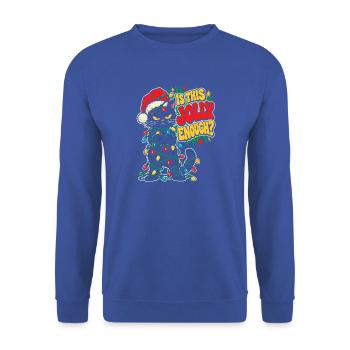 Grimmiger Weihnachtskater mit Lichtern - Unisex Pullover - Royalblau - Vorne - Alina (178cm) & Michal (187cm)