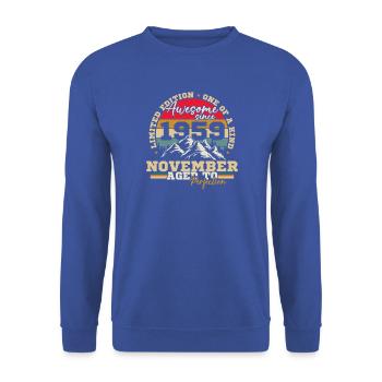 November 1959 Vintage-Retro-Geburtstag - Unisex Pullover - Royalblau - Vorne - Alina (178cm) & Michal (187cm)