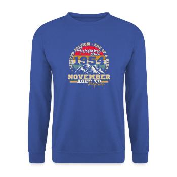 November 1954 Vintage-Retro-Geburtstag - Unisex Pullover - Royalblau - Vorne - Alina (178cm) & Michal (187cm)